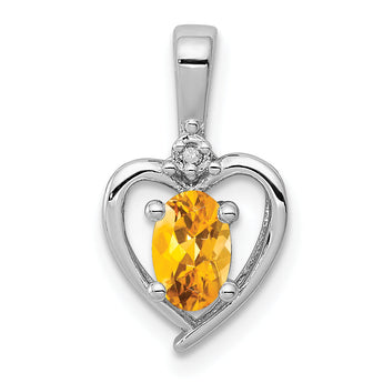 Sterling Silver Rhodium-Plated Citrine & Diamond Pendant Elegant November Birthstone Piece