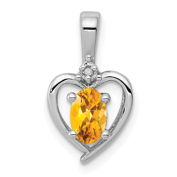 Sterling Silver Rhodium-Plated Citrine & Diamond Pendant Elegant November Birthstone Piece