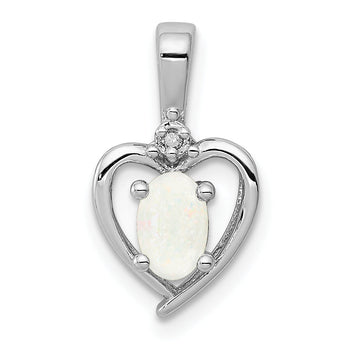 Sterling Silver Rhodium-Plated Opal & Diamond Pendant Elegant October Birthstone