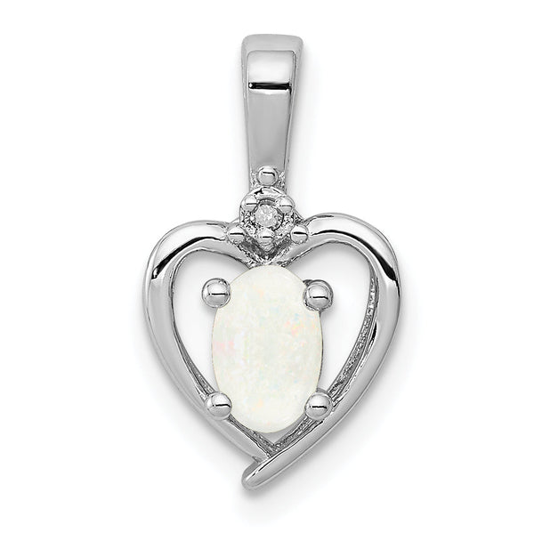 Sterling Silver Rhodium-Plated Opal & Diamond Pendant Elegant October Birthstone