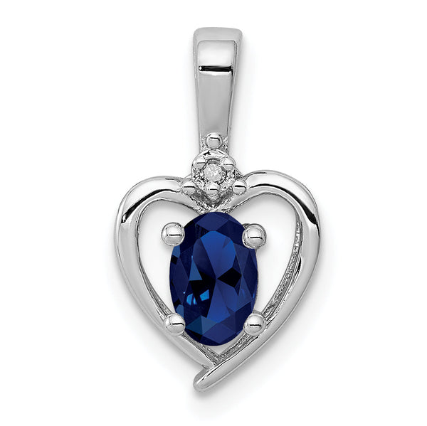 Sterling Silver Sapphire & Diamond Pendant with Rhodium Plating September Birthstone