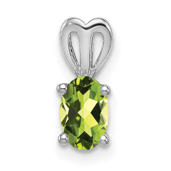 Sterling Silver Rhodium-Plated Peridot Birthstone Pendant, Polished Oval Cut