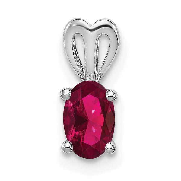 Sterling Silver Rhodium-Plated Created Ruby Pendant July Birthstone Polished Finish