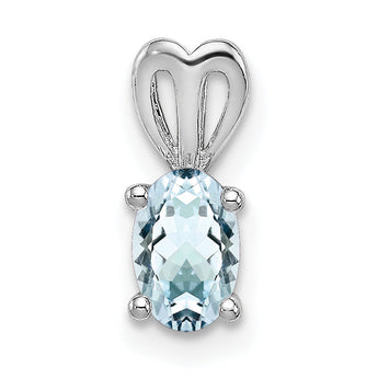 Sterling Silver Rhodium-Plated Aquamarine Pendant with Polished Oval Gemstone