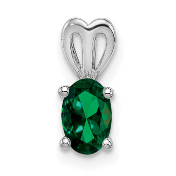 Sterling Silver Rhodium-Plated Emerald Pendant with Polished Finish May Birthstone