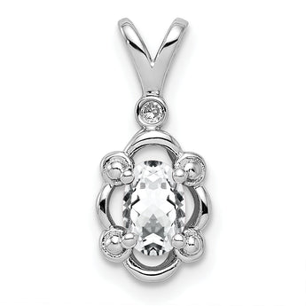 Sterling Silver Rhodium-Plated White Topaz & Diamond Pendant Elegant April Birthstone Design
