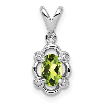 Sterling Silver Rhodium-Plated Peridot & Diamond Pendant August Birthstone Elegance