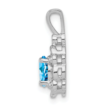 Sterling Silver Rhodium-Plated Swiss Blue Topaz & Diamond Pendant Elegant Birthstone Design
