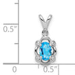 Sterling Silver Rhodium-Plated Swiss Blue Topaz & Diamond Pendant Elegant Birthstone Design