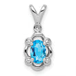 Sterling Silver Rhodium-Plated Swiss Blue Topaz & Diamond Pendant Elegant Birthstone Design