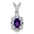Sterling Silver 925 Rhodium-Plated Amethyst & Diamond Pendant Polished Oval Design