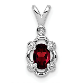 Sterling Silver Rhodium-Plated Garnet and Diamond Pendant Elegant January Birthstone