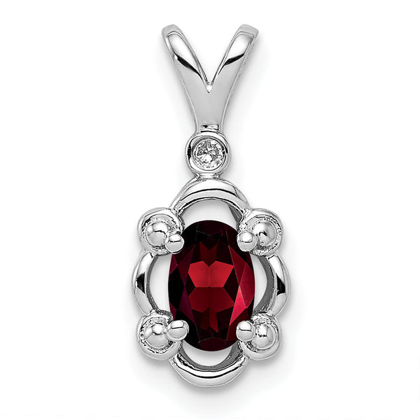 Sterling Silver Rhodium-Plated Garnet and Diamond Pendant Elegant January Birthstone