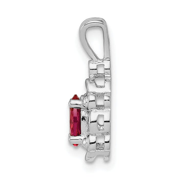 Sterling Silver Rhodium-Plated Pendant with Lab-Created Ruby & Diamond Polished Elegant Design