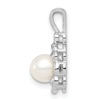 Sterling Silver Rhodium-Plated Pearl & Diamond Pendant Elegant June Birthstone Design