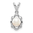 Sterling Silver Rhodium-Plated Pearl & Diamond Pendant Elegant June Birthstone Design