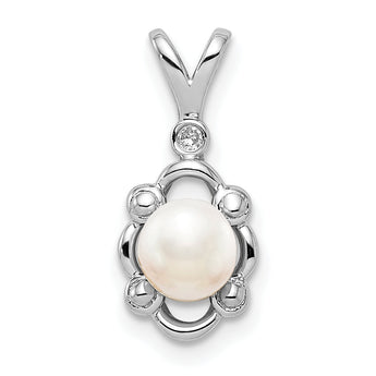 Sterling Silver Rhodium-Plated Pearl & Diamond Pendant Elegant June Birthstone Design