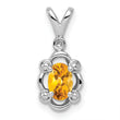 Sterling Silver Citrine & Diamond Pendant with Rhodium-Plated Polished Finish