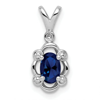 Sterling Silver Rhodium-Plated Sapphire & Diamond Pendant Polished & Elegant