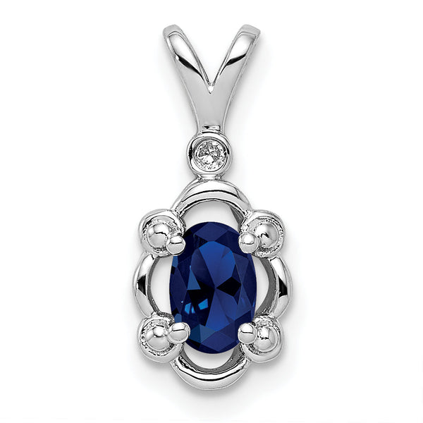 Sterling Silver Rhodium-Plated Sapphire & Diamond Pendant Polished & Elegant