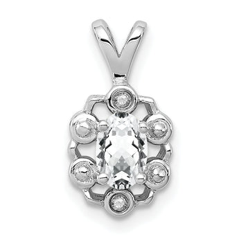 Sterling Silver Rhodium-Plated White Topaz & Diamond Pendant Elegant Oval Design