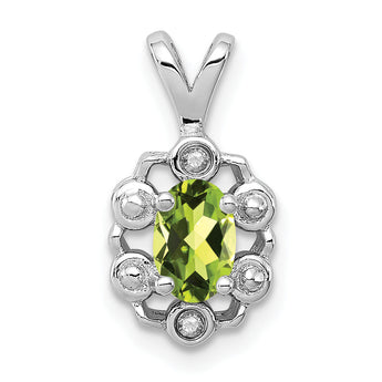Sterling Silver Peridot & Diamond Pendant with Rhodium Polish August Birthstone Elegant Design