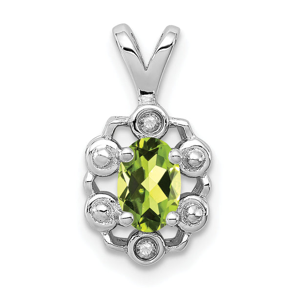 Sterling Silver Peridot & Diamond Pendant with Rhodium Polish August Birthstone Elegant Design