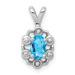 925 Sterling Silver Rhodium-Plated Swiss Blue Topaz and Diamond Pendant Elegant Oval Design