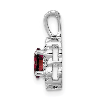 Sterling Silver Rhodium-Plated Garnet & Diamond Pendant, Polished Oval Design - Birthstone Company