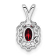 Sterling Silver Rhodium-Plated Garnet & Diamond Pendant, Polished Oval Design - Birthstone Company
