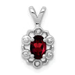 Sterling Silver Rhodium-Plated Garnet & Diamond Pendant, Polished Oval Design