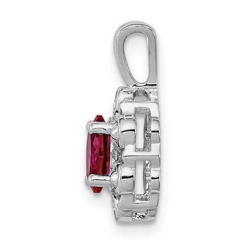 Sterling Silver Rhodium-Plated Ruby & Diamond Birthstone Pendant