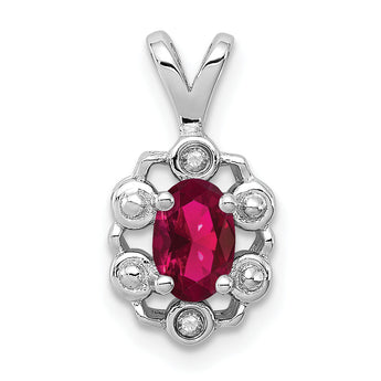 Sterling Silver Rhodium-Plated Ruby & Diamond Birthstone Pendant