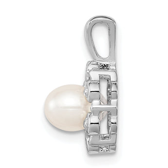 Sterling Silver Rhodium-Plated Pearl and Diamond Pendant Elegant June Birthstone Necklace