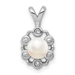 Sterling Silver Rhodium-Plated Pearl and Diamond Pendant Elegant June Birthstone Necklace