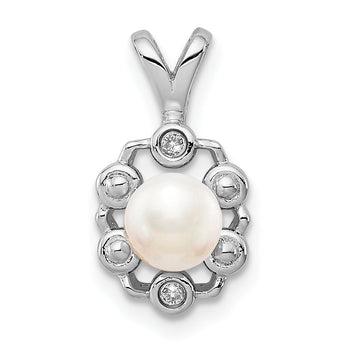 Sterling Silver Rhodium-Plated Pearl and Diamond Pendant Elegant June Birthstone Necklace