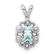 Sterling Silver Rhodium-Plated Aquamarine & Diamond Pendant Polished, March Birthstone