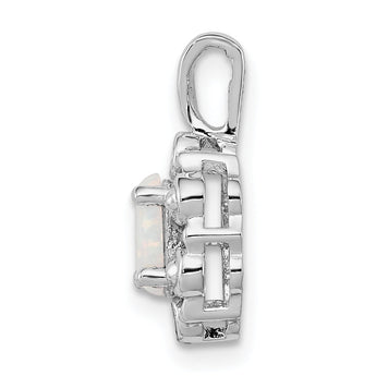 Sterling Silver 925 Opal & Diamond Pendant with Rhodium Plating Elegant October Birthstone