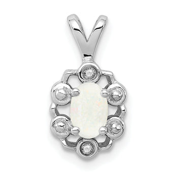 Sterling Silver 925 Opal & Diamond Pendant with Rhodium Plating Elegant October Birthstone