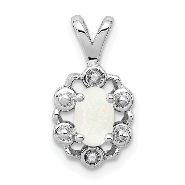 Sterling Silver 925 Opal & Diamond Pendant with Rhodium Plating Elegant October Birthstone