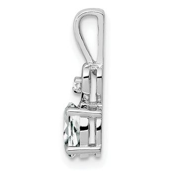 Sterling Silver 925 Rhodium-Plated White Topaz & Diamond Pendant, Polished Finish.