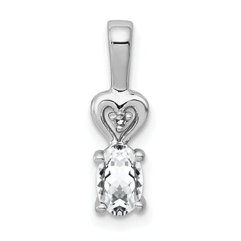 Sterling Silver 925 Rhodium-Plated White Topaz & Diamond Pendant, Polished Finish.