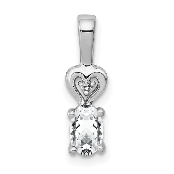 Sterling Silver 925 Rhodium-Plated White Topaz & Diamond Pendant, Polished Finish.