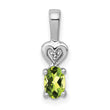 Sterling Silver Rhodium-Plated Peridot & Diamond Pendant Oval Cut Elegant Design