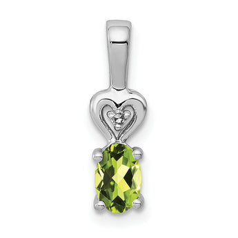 Sterling Silver Rhodium-Plated Peridot & Diamond Pendant Oval Cut Elegant Design