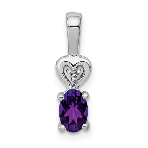 Sterling Silver Rhodium-Plated Amethyst and Diamond Pendant Elegant Birthstone Design
