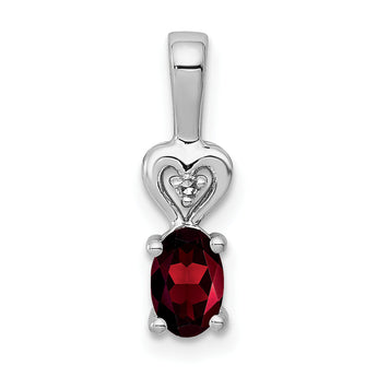 Sterling Silver Rhodium-Plated Garnet & Diamond Pendant January Birthstone Elegance