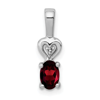 Sterling Silver Rhodium-Plated Garnet & Diamond Pendant January Birthstone Elegance - Birthstone Company