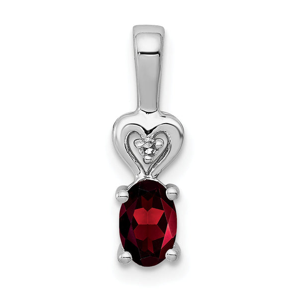 Sterling Silver Rhodium-Plated Garnet & Diamond Pendant January Birthstone Elegance