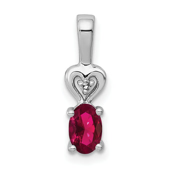 Sterling Silver Rhodium-Plated Ruby and Diamond Pendant Elegant July Birthstone Design